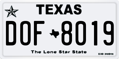 TX license plate DOF8019