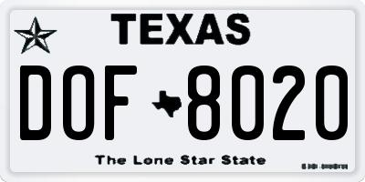 TX license plate DOF8020