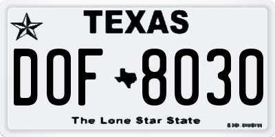 TX license plate DOF8030