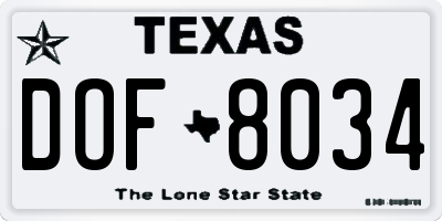 TX license plate DOF8034