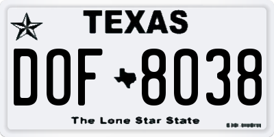 TX license plate DOF8038
