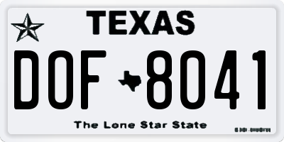 TX license plate DOF8041