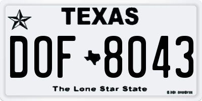 TX license plate DOF8043