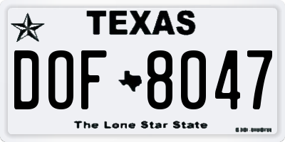 TX license plate DOF8047