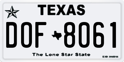 TX license plate DOF8061