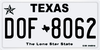 TX license plate DOF8062