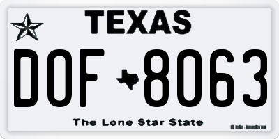 TX license plate DOF8063