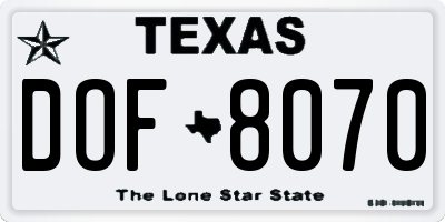 TX license plate DOF8070