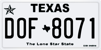 TX license plate DOF8071