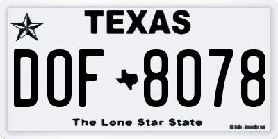 TX license plate DOF8078
