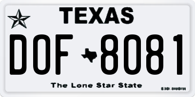 TX license plate DOF8081