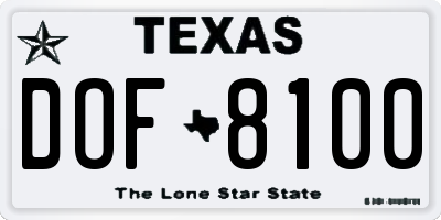 TX license plate DOF8100