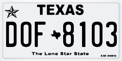 TX license plate DOF8103