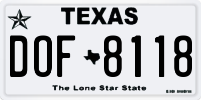 TX license plate DOF8118