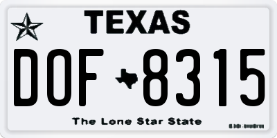 TX license plate DOF8315