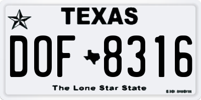 TX license plate DOF8316