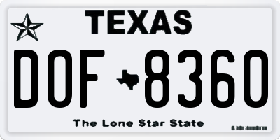 TX license plate DOF8360