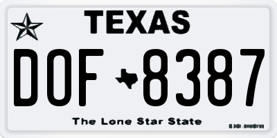 TX license plate DOF8387