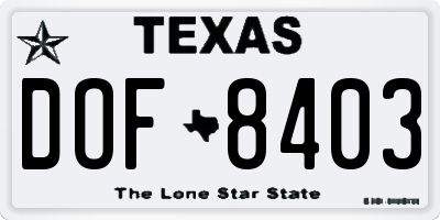 TX license plate DOF8403