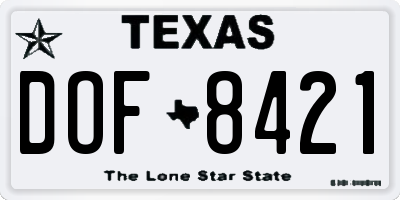 TX license plate DOF8421