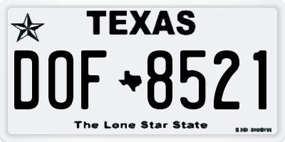 TX license plate DOF8521