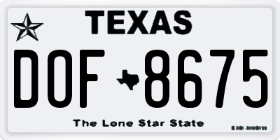 TX license plate DOF8675