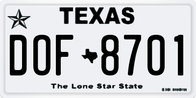 TX license plate DOF8701