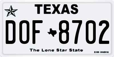 TX license plate DOF8702