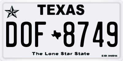 TX license plate DOF8749