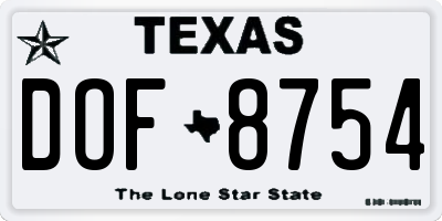 TX license plate DOF8754
