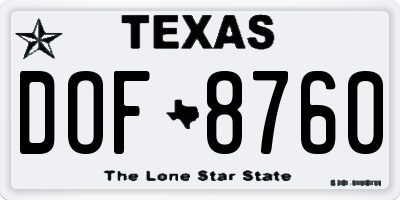 TX license plate DOF8760