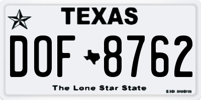 TX license plate DOF8762