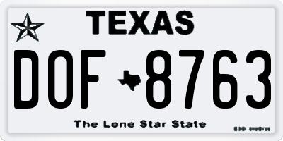 TX license plate DOF8763