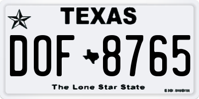 TX license plate DOF8765