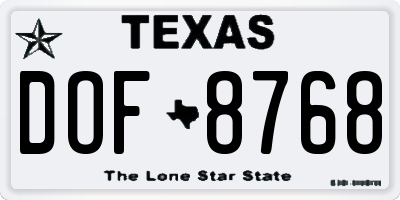 TX license plate DOF8768