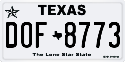 TX license plate DOF8773