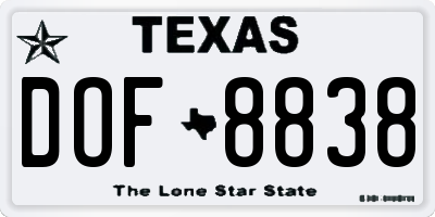 TX license plate DOF8838