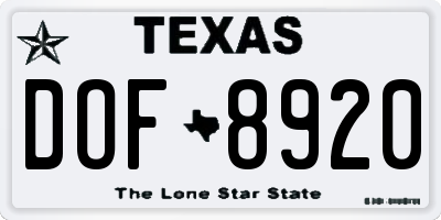 TX license plate DOF8920