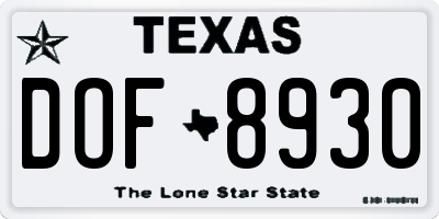TX license plate DOF8930