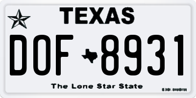 TX license plate DOF8931