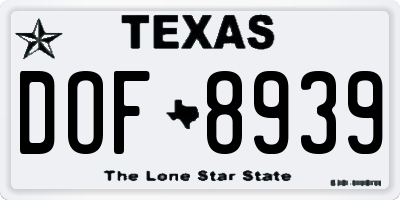 TX license plate DOF8939