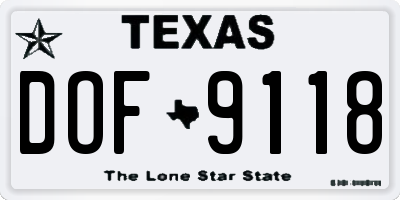 TX license plate DOF9118