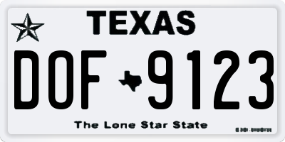 TX license plate DOF9123