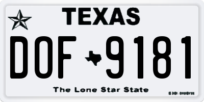 TX license plate DOF9181