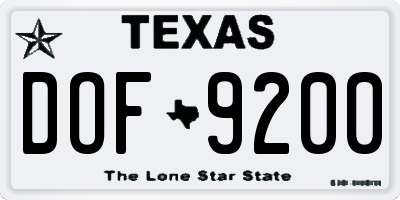 TX license plate DOF9200