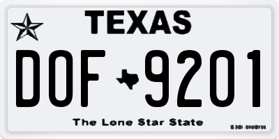 TX license plate DOF9201