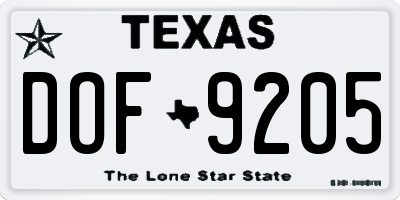 TX license plate DOF9205