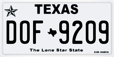 TX license plate DOF9209