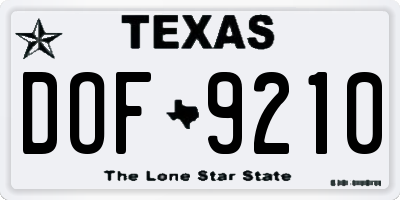 TX license plate DOF9210