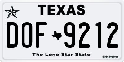 TX license plate DOF9212